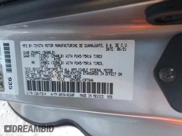 ✅ 2021 Toyota Tacoma SR • VIN: 3TYSZ5AN9MT044883 • Lot: 90695765. Wystawiony na Copart z przebiegiem 38 040 mil. Bezpłatny archiwum sprzedaży aukcyjnych z USA i szczegółowy raport historii pojazdu na DreamBid. Zdjęcie 12.