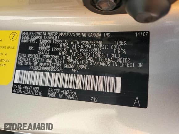 ✅ 2008 Lexus RX 350 • VIN: 2T2GK31U88C052579 • Lot: 93268495. Listed on Copart with 166,838 mi. Free auction sales archive from the USA and detailed vehicle history report at DreamBid. Image 14.