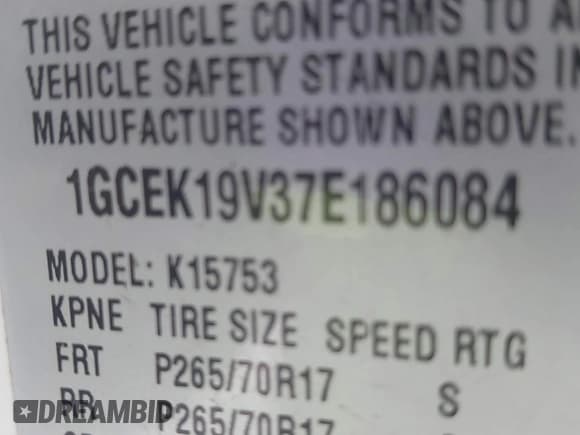 ✅ 2007 Chevrolet Silverado 1500 LS • VIN: 1GCEK19V37E186084 • Lot: 41470415. Listed on IAAI with 279,810 mi. Free auction sales archive from the USA and detailed vehicle history report at DreamBid. Image 9.