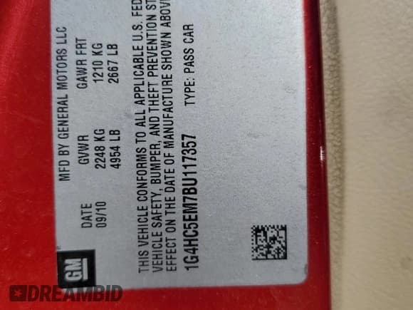 ✅ 2011 Buick Lucerne CXL • VIN: 1G4HC5EM7BU117357 • Lot: 87427185. Listed on Copart with 77,415 mi. Free auction sales archive from the USA and detailed vehicle history report at DreamBid. Image 12.