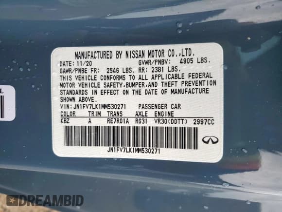 ✅ 2021 Infiniti Q60 Red Sport 400 • VIN: JN1FV7LK1MM530271 • Лот: 66495555. Опубликован ранее на Copart с пробегом 52 583 миль. Бесплатный доступ к архиву аукционных продаж из США и подробный отчёт об истории автомобиля на DreamBid. Изображение 12.