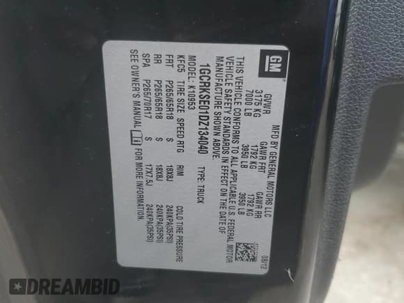 ✅ 2013 Chevrolet Silverado 1500 LT • VIN: 1GCRKSE01DZ134040 • Lot: 59514614. Listed on Copart with 188,204 mi. Free auction sales archive from the USA and detailed vehicle history report at DreamBid. Image 12.