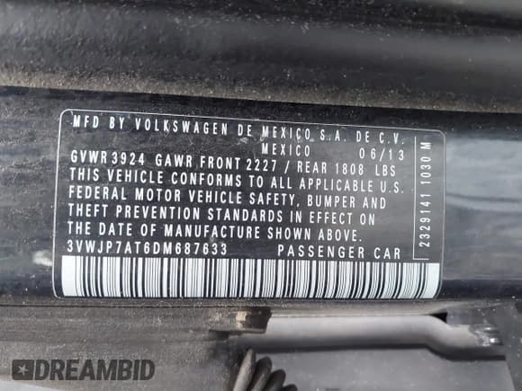 ✅ 2013 Volkswagen Beetle Fender Edition • VIN: 3VWJP7AT6DM687633 • Lot: 42368984. Listed on IAAI with 137,459 mi. Free auction sales archive from the USA and detailed vehicle history report at DreamBid. Image 9.