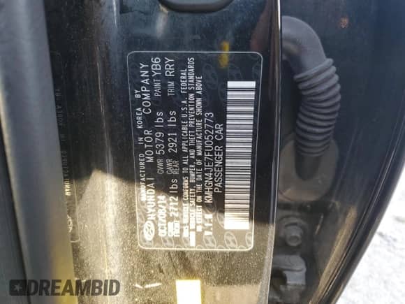 2015 Hyundai Genesis 3.8L z VIN KMHGN4JE7FU052773, wystawiony jako Copart lot #75407804 z przebiegiem 120 241 mil mil oraz Szkoda całkowita • Salvage title. Historia ofert i sprzedaży dostępna na DreamBid. Obrazek 12.