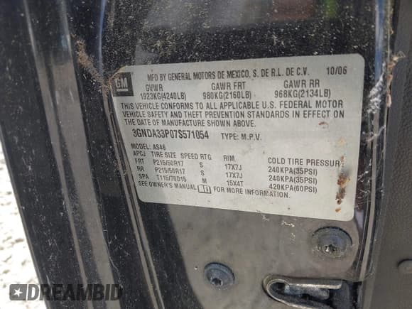 ✅ 2007 Chevrolet HHR LT • VIN: 3GNDA33P07S571054 • Lot: 42050037. Listed on IAAI with Not provided. Free auction sales archive from the USA and detailed vehicle history report at DreamBid. Image 9.