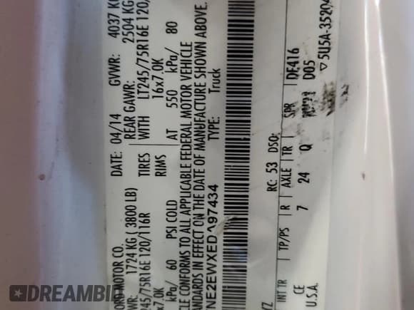 ✅ 2014 Ford Econoline Cargo Commercial • VIN: 1FTNE2EWXEDA97434 • Lot: 59083775. Listed on Copart with 88,754 mi. Free auction sales archive from the USA and detailed vehicle history report at DreamBid. Image 13.