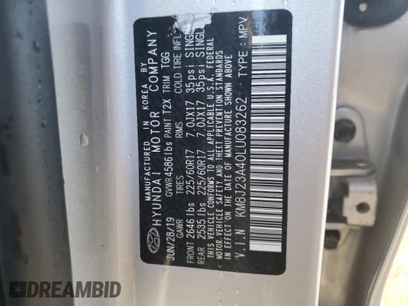 ✅ 2020 Hyundai Tucson SE • VIN: KM8J23A40LU083262 • Лот: 87418105. Опубликован ранее на Copart с пробегом 55 808 миль. Бесплатный доступ к архиву аукционных продаж из США и подробный отчёт об истории автомобиля на DreamBid. Изображение 13.