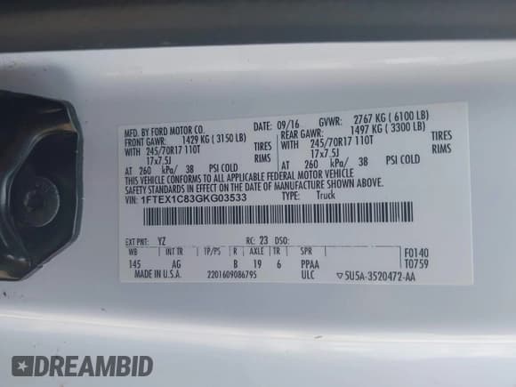 ✅ 2016 Ford F-150 XL • VIN: 1FTEX1C83GKG03533 • Lot: 42526811. Wystawiony na IAAI z przebiegiem 122 390 mil. Bezpłatny archiwum sprzedaży aukcyjnych z USA i szczegółowy raport historii pojazdu na DreamBid. Zdjęcie 9.