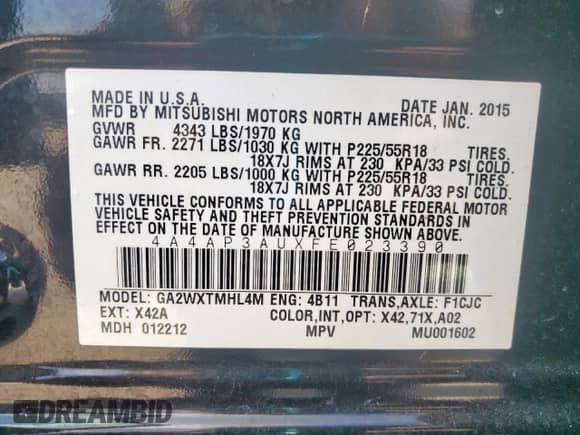 2015 Mitsubishi Outlander ES with VIN 4A4AP3AUXFE023390, listed as a Copart auction lot 80128515 with 157,524 mi miles and Salvage title. Bid and sale history available at DreamBid. Image 13.