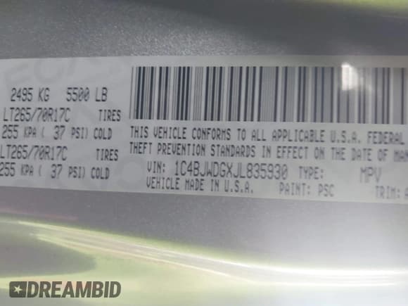 ✅ 2018 Jeep Wrangler Unlimited Sport • VIN: 1C4BJWDGXJL835930 • Lot: 43687476. Listed on IAAI with 40,017 mi. Free auction sales archive from the USA and detailed vehicle history report at DreamBid. Image 9.