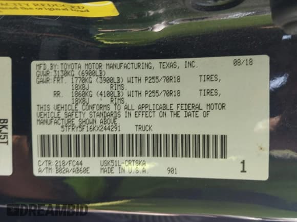 ✅ 2019 Toyota Tundra SR • VIN: 5TFRY5F16KX244291 • Лот: 43428496. Опубликован ранее на IAAI с пробегом 176 450 миль. Бесплатный доступ к архиву аукционных продаж из США и подробный отчёт об истории автомобиля на DreamBid. Изображение 9.