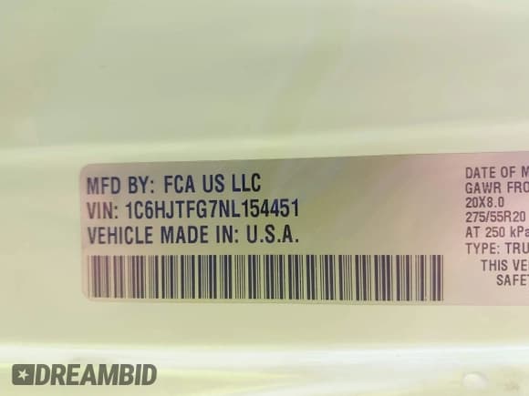 ✅ 2022 Jeep Gladiator Overland • VIN: 1C6HJTFG7NL154451 • Lot: 43404463. Listed on IAAI with 84,260 mi. Free auction sales archive from the USA and detailed vehicle history report at DreamBid. Image 9.