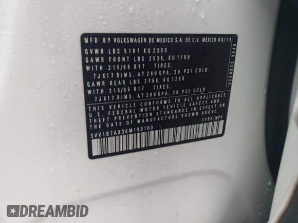 ✅ 2019 Volkswagen Tiguan S • VIN: 3VV1B7AX3KM199100 • Lot: 90355855. Listed on Copart with 121,853 mi. Free auction sales archive from the USA and detailed vehicle history report at DreamBid. Image 14.