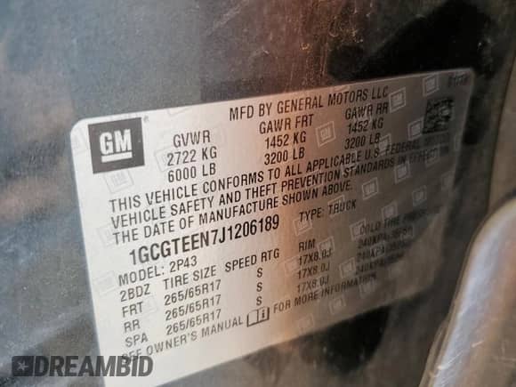 2018 Chevrolet Colorado 4WD ZR2 with VIN 1GCGTEEN7J1206189, listed as a Copart auction lot 71172835 with 136,672 mi miles and Salvage title. Bid and sale history available at DreamBid. Image 12.