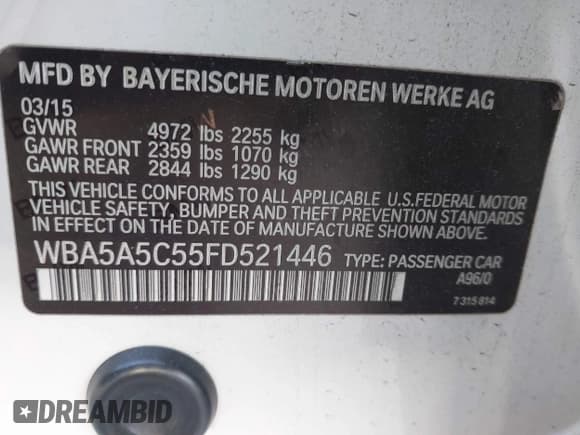 ✅ 2015 BMW 5 Series 528i • VIN: WBA5A5C55FD521446 • Лот: 43463850. Опубликован ранее на IAAI с пробегом 149 632 миль. Бесплатный доступ к архиву аукционных продаж из США и подробный отчёт об истории автомобиля на DreamBid. Изображение 9.