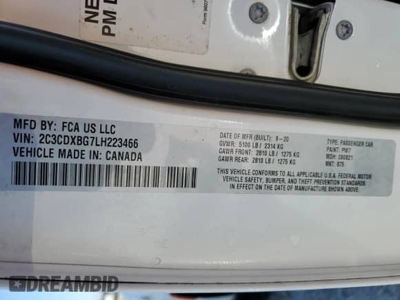 2020 Dodge Charger SXT with VIN 2C3CDXBG7LH223466, listed as a Copart auction lot 89490195 with 93,130 mi miles and Salvage title. Bid and sale history available at DreamBid. Image 12.