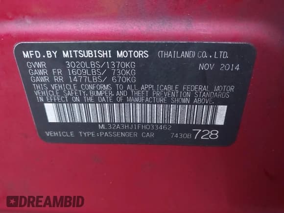 ✅ 2015 Mitsubishi Mirage DE • VIN: ML32A3HJ1FH033462 • Lot: 41232227. Wystawiony na IAAI z przebiegiem 107 583 mil. Bezpłatny archiwum sprzedaży aukcyjnych z USA i szczegółowy raport historii pojazdu na DreamBid. Zdjęcie 9.