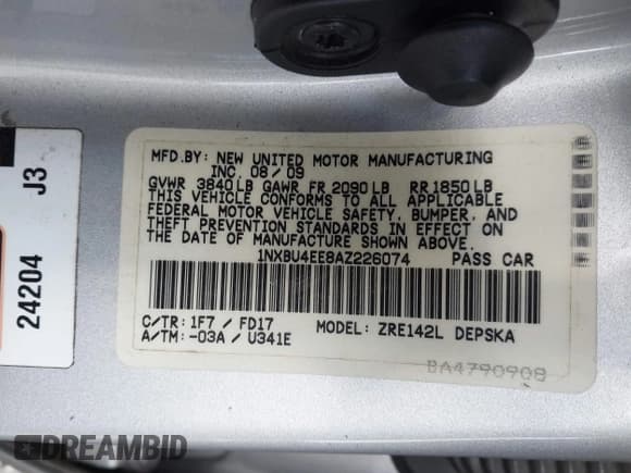 ✅ 2010 Toyota Corolla • VIN: 1NXBU4EE8AZ226074 • Lot: 43814364. Listed on IAAI with 263,090 mi. Free auction sales archive from the USA and detailed vehicle history report at DreamBid. Image 9.