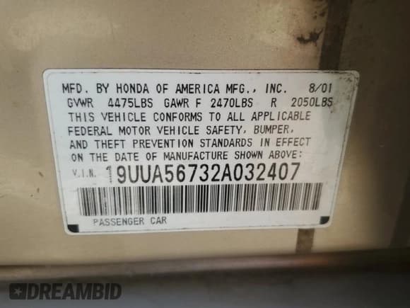 ✅ 2002 Acura TL w/Navigation • VIN: 19UUA56732A032407 • Lot: 68483015. Wystawiony na Copart z przebiegiem Nie podano. Bezpłatny archiwum sprzedaży aukcyjnych z USA i szczegółowy raport historii pojazdu na DreamBid. Zdjęcie 12.
