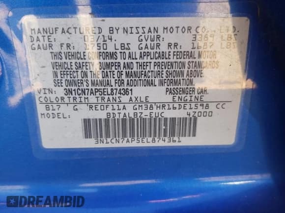 ✅ 2014 Nissan Versa S • VIN: 3N1CN7AP5EL874361 • Лот: 85953305. Опубликован ранее на Copart с пробегом 99 812 миль. Бесплатный доступ к архиву аукционных продаж из США и подробный отчёт об истории автомобиля на DreamBid. Изображение 12.