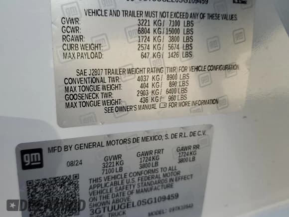 ✅ 2025 GMC Sierra 1500 Denali • VIN: 3GTUUGEL0SG109459 • Лот: 62396645. Опубликован ранее на Copart с пробегом 15 410 миль. Бесплатный доступ к архиву аукционных продаж из США и подробный отчёт об истории автомобиля на DreamBid. Изображение 14.