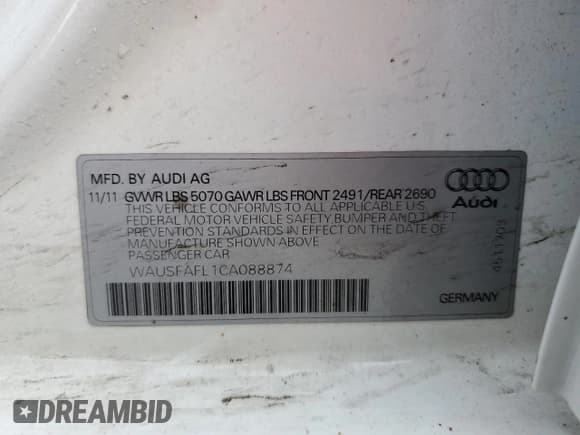 ✅ 2012 Audi A4 Premium • VIN: WAUSFAFL1CA088874 • Лот: 67190864. Опубликован ранее на Copart с пробегом 129 313 миль. Бесплатный доступ к архиву аукционных продаж из США и подробный отчёт об истории автомобиля на DreamBid. Изображение 12.
