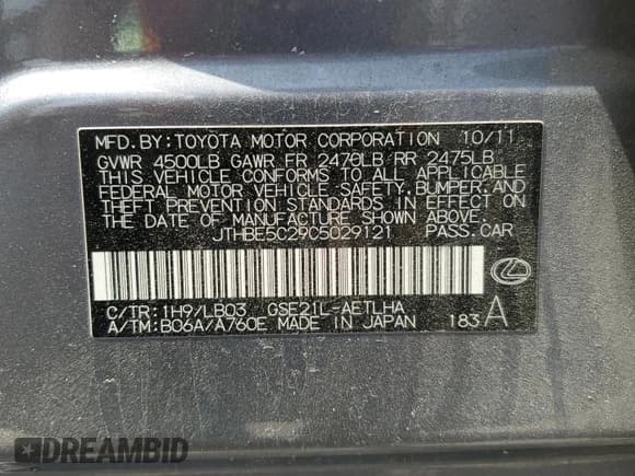 ✅ 2012 Lexus IS 350 • VIN: JTHBE5C29C5029121 • Lot: 51703925. Wystawiony na Copart z przebiegiem 205 582 mil. Bezpłatny archiwum sprzedaży aukcyjnych z USA i szczegółowy raport historii pojazdu na DreamBid. Zdjęcie 13.