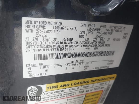 ✅ 2019 Ford Expedition XLT • VIN: 1FMJU1HT3KEA64385 • Lot: 42186424. Listed on IAAI with 225,978 mi. Free auction sales archive from the USA and detailed vehicle history report at DreamBid. Image 9.