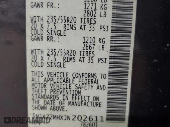 ✅ 2018 Nissan Murano SV • VIN: 5N1AZ2MHXJN202611 • Lot: 87054005. Listed on Copart with 179,556 mi. Free auction sales archive from the USA and detailed vehicle history report at DreamBid. Image 13.