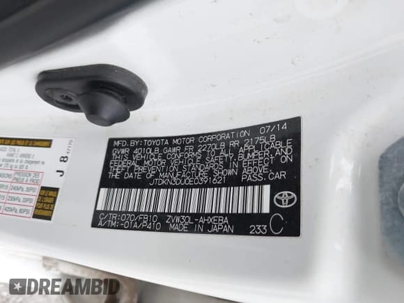 ✅ 2014 Toyota Prius Four • VIN: JTDKN3DU0E0391621 • Lot: 42774971. Wystawiony na IAAI z przebiegiem 117 663 mil. Bezpłatny archiwum sprzedaży aukcyjnych z USA i szczegółowy raport historii pojazdu na DreamBid. Zdjęcie 9.