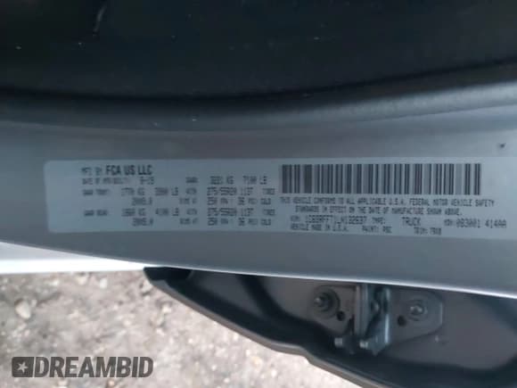 ✅ 2020 Ram 1500 Big Horn • VIN: 1C6SRFFT1LN132637 • Lot: 43702388. Listed on IAAI with 59,740 mi. Free auction sales archive from the USA and detailed vehicle history report at DreamBid. Image 9.