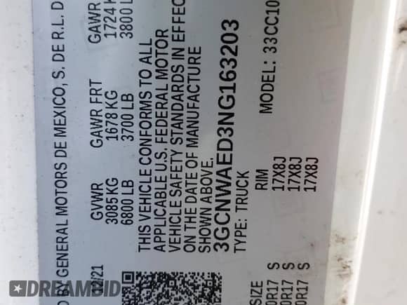 2022 Chevrolet Silverado 1500 Work Truck z VIN 3GCNWAED3NG163203, wystawiony jako Copart lot #49746425 z przebiegiem 4 742 mil mil oraz Czysty tytuł • Clean title. Historia ofert i sprzedaży dostępna na DreamBid. Obrazek 12.