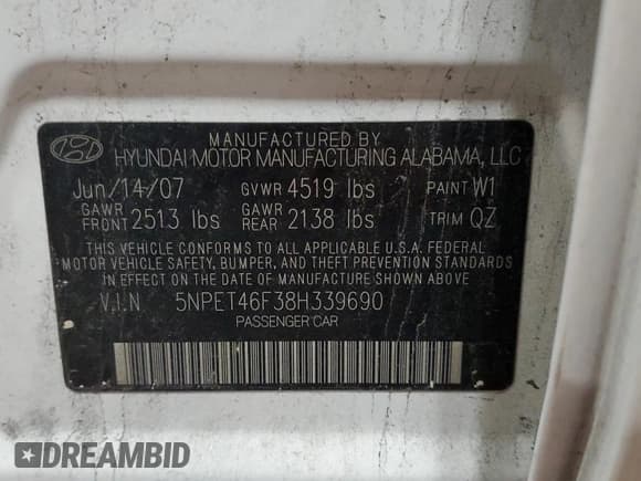 ✅ 2008 Hyundai Sonata GLS • VIN: 5NPET46F38H339690 • Лот: 82388494. Опубликован ранее на Copart с пробегом 105 608 миль. Бесплатный доступ к архиву аукционных продаж из США и подробный отчёт об истории автомобиля на DreamBid. Изображение 14.