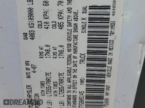 ✅ 2007 Dodge 2500 Laramie • VIN: 3D7KS28A77G805145 • Лот: 81730735. Опубликован ранее на Copart с пробегом Не указан. Бесплатный доступ к архиву аукционных продаж из США и подробный отчёт об истории автомобиля на DreamBid. Изображение 12.