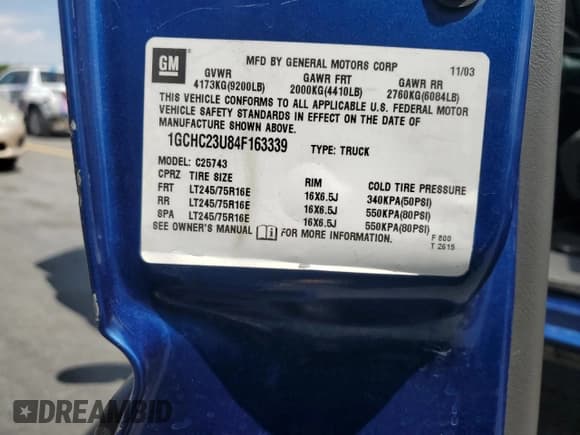 ✅ 2004 Chevrolet Silverado 2500HD Work Truck • VIN: 1GCHC23U84F163339 • Лот: 59679505. Опубликован ранее на Copart с пробегом 135 599 миль. Бесплатный доступ к архиву аукционных продаж из США и подробный отчёт об истории автомобиля на DreamBid. Изображение 12.