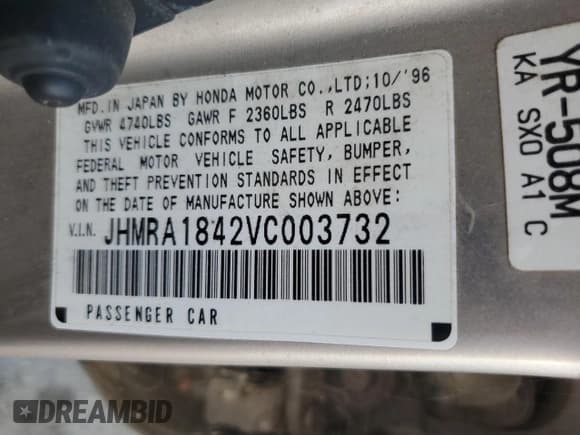 ✅ 1997 Honda Odyssey • VIN: JHMRA1842VC003732 • Lot: 86205204. Listed on Copart with 136,693 mi. Free auction sales archive from the USA and detailed vehicle history report at DreamBid. Image 13.