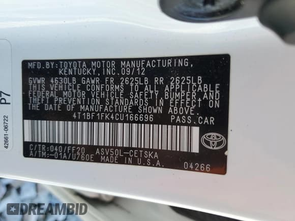 ✅ 2012 Toyota Camry SE • VIN: 4T1BF1FK4CU166696 • Lot: 91612745. Wystawiony na Copart z przebiegiem 262 393 mil. Bezpłatny archiwum sprzedaży aukcyjnych z USA i szczegółowy raport historii pojazdu na DreamBid. Zdjęcie 12.