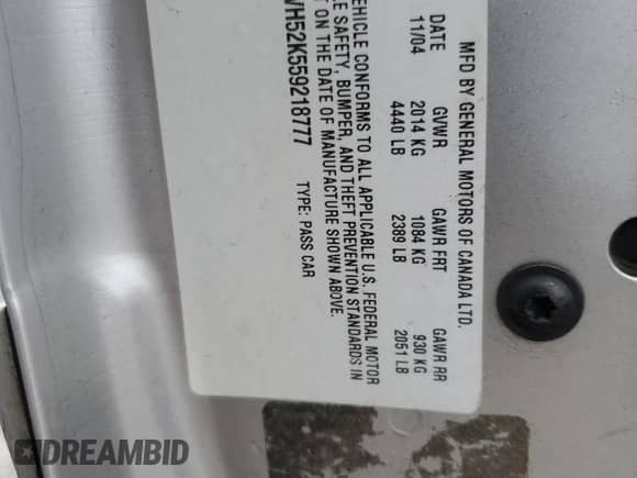 2005 Chevrolet Impala LS z VIN 2G1WH52K559218777, wystawiony jako Copart lot #73333254 z przebiegiem 326 841 mil mil oraz Szkoda całkowita • Salvage title. Historia ofert i sprzedaży dostępna na DreamBid. Obrazek 14.