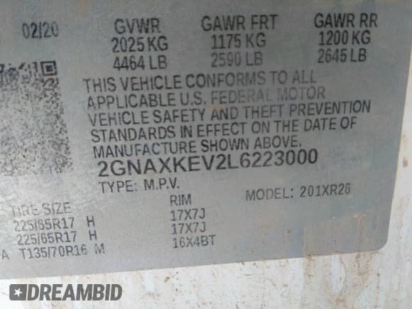 ✅ 2020 Chevrolet Equinox LT • VIN: 2GNAXKEV2L6223000 • Лот: 41199345. Опубликован ранее на IAAI с пробегом 108 653 миль. Бесплатный доступ к архиву аукционных продаж из США и подробный отчёт об истории автомобиля на DreamBid. Изображение 9.