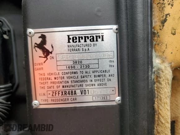 ✅ 1997 Ferrari 360 • VIN: ZFFXR48A5V0106784 • Лот: 75522574. Опубликован ранее на Copart с пробегом Не указан. Бесплатный доступ к архиву аукционных продаж из США и подробный отчёт об истории автомобиля на DreamBid. Изображение 13.