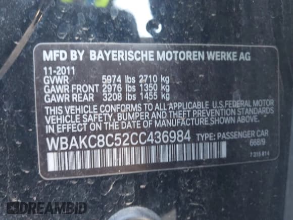 ✅ 2012 BMW 7 Series 750Li xDrive • VIN: WBAKC8C52CC436984 • Lot: 43870705. Listed on IAAI with 112,680 mi. Free auction sales archive from the USA and detailed vehicle history report at DreamBid. Image 9.