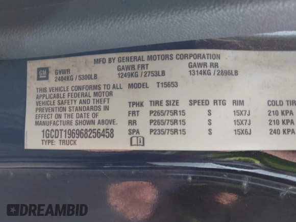 ✅ 2006 Chevrolet Colorado 1LT • VIN: 1GCDT196968256458 • Lot: 41689522. Listed on IAAI with 68,514 mi. Free auction sales archive from the USA and detailed vehicle history report at DreamBid. Image 9.