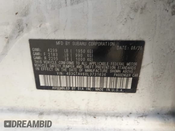 ✅ 2020 Subaru Impreza Premium • VIN: 4S3GTAV60L3731636 • Lot: 41515235. Wystawiony na IAAI z przebiegiem 59 528 mil. Bezpłatny archiwum sprzedaży aukcyjnych z USA i szczegółowy raport historii pojazdu na DreamBid. Zdjęcie 9.