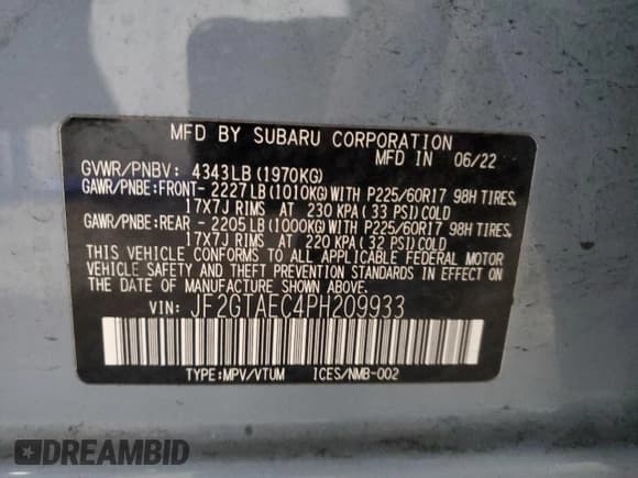 ✅ 2023 Subaru Crosstrek Premium • VIN: JF2GTAEC4PH209933 • Лот: 86863105. Опубликован ранее на Copart с пробегом 36 878 миль. Бесплатный доступ к архиву аукционных продаж из США и подробный отчёт об истории автомобиля на DreamBid. Изображение 12.