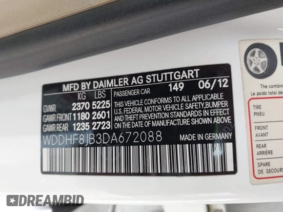 ✅ 2013 Mercedes-Benz E 350 Sport • VIN: WDDHF8JB3DA672088 • Lot: 43581128. Listed on IAAI with 138,824 mi. Free auction sales archive from the USA and detailed vehicle history report at DreamBid. Image 9.