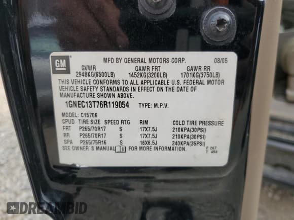 ✅ 2006 Chevrolet Tahoe Z71 • VIN: 1GNEC13T76R119054 • Lot: 65065605. Listed on Copart with 259,443 mi. Free auction sales archive from the USA and detailed vehicle history report at DreamBid. Image 13.