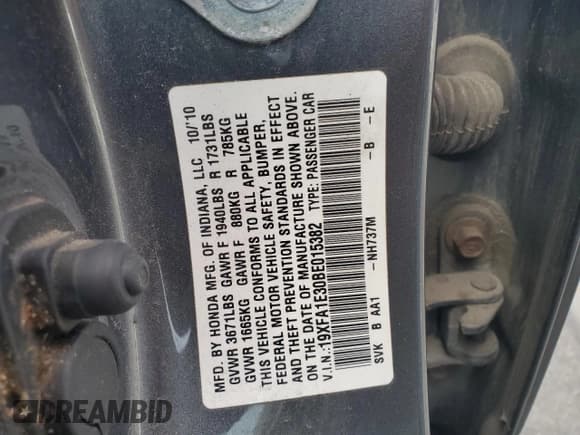 ✅ 2011 Honda Civic DX-VP • VIN: 19XFA1E30BE015382 • Лот: 86312885. Опубликован ранее на Copart с пробегом 232 094 миль. Бесплатный доступ к архиву аукционных продаж из США и подробный отчёт об истории автомобиля на DreamBid. Изображение 13.