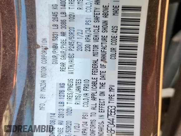 ✅ 2015 Mazda CX-9 Grand Touring • VIN: JM3TB2DA8F0447553 • Lot: 70862515. Wystawiony na Copart z przebiegiem 231 883 mil. Bezpłatny archiwum sprzedaży aukcyjnych z USA i szczegółowy raport historii pojazdu na DreamBid. Zdjęcie 13.