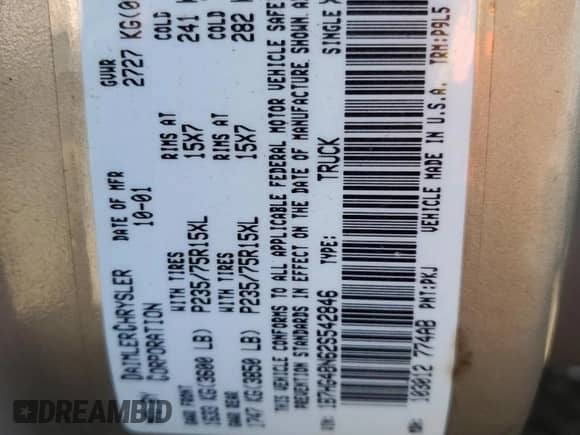 2002 Dodge Dakota SLT with VIN 1B7HG48N62S542846, listed as a Copart auction lot 79528484 with Not provided miles and Clean title. Bid and sale history available at DreamBid. Image 12.