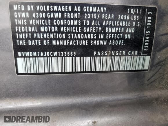 ✅ 2012 Volkswagen Golf TDI • VIN: WVWDM7AJ0CW133669 • Лот: 69373485. Опубликован ранее на Copart с пробегом 191 458 миль. Бесплатный доступ к архиву аукционных продаж из США и подробный отчёт об истории автомобиля на DreamBid. Изображение 14.